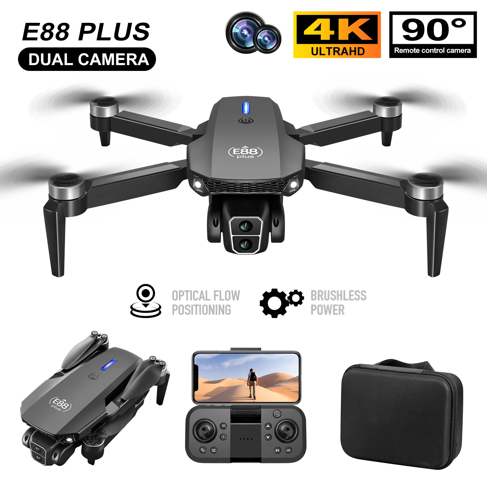 Drone Camera Night Vision - New E88 Plus Quadcopter Drone: 90°